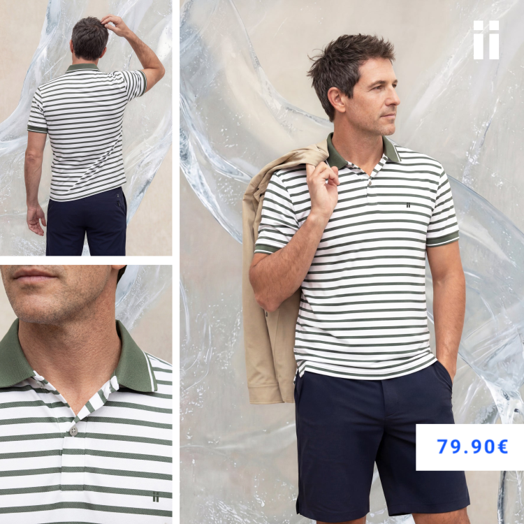 Polo manga corta hombre estampado rayas verdes Ice