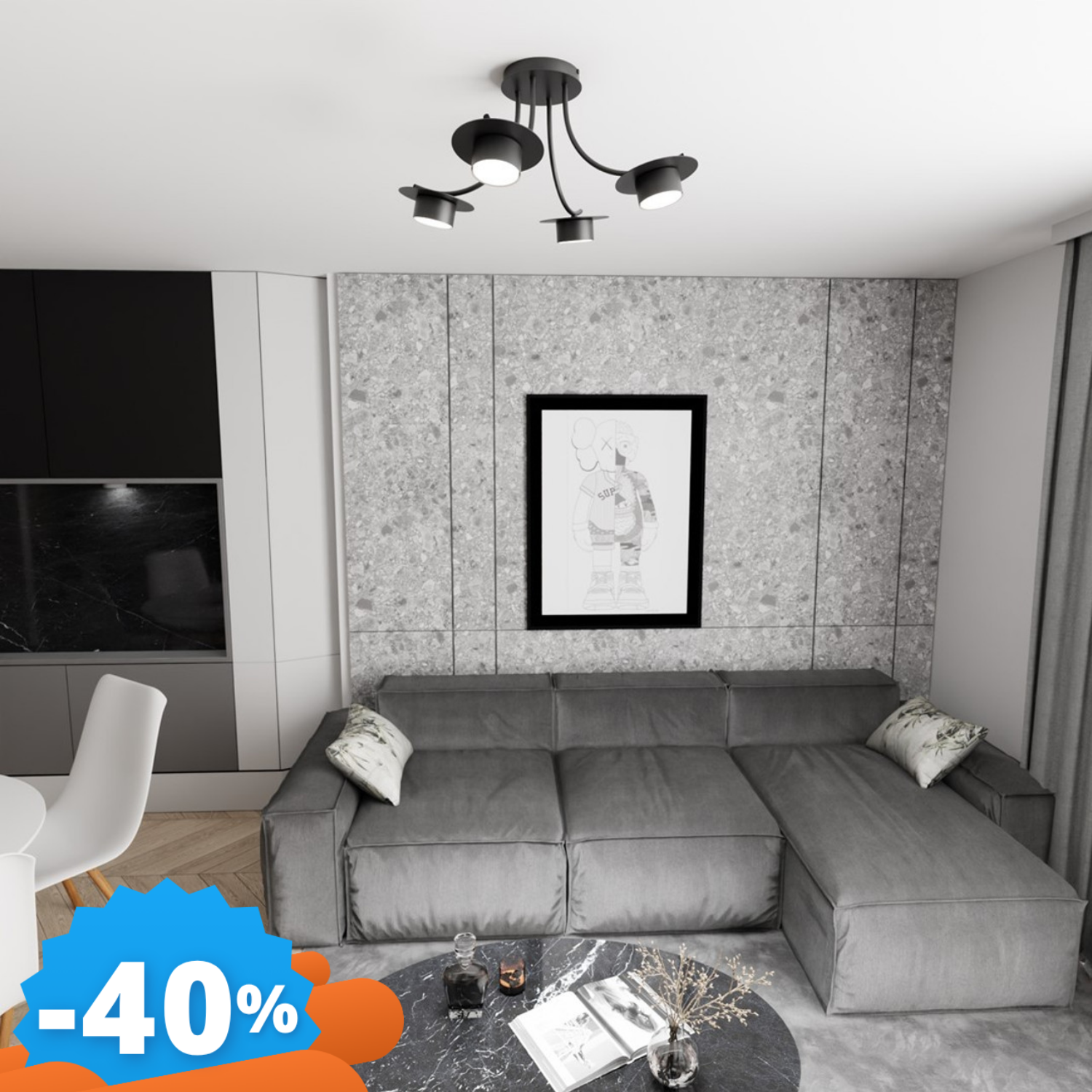 Emibig Lighting Nero Lampada A Soffitto In Acciaio Enso 4 Da Interno 4Xgx53