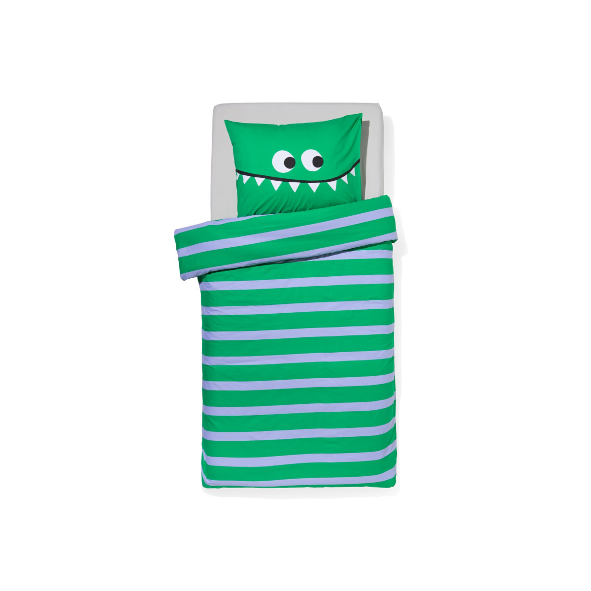 HEMA HEMA Kinderdekbedovertrek 140x200cm Zacht Katoen Monster Groen (groen)