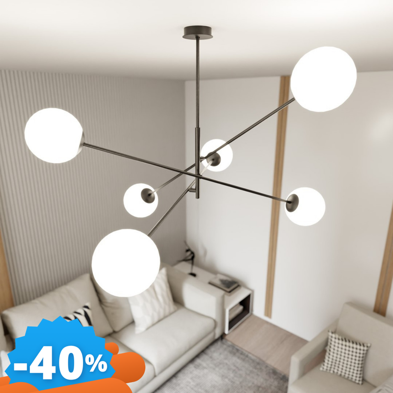 Emibig Lighting Nero Lampadario Da Soffitto In Acciaio E Vetro Linear 6 6Xe14