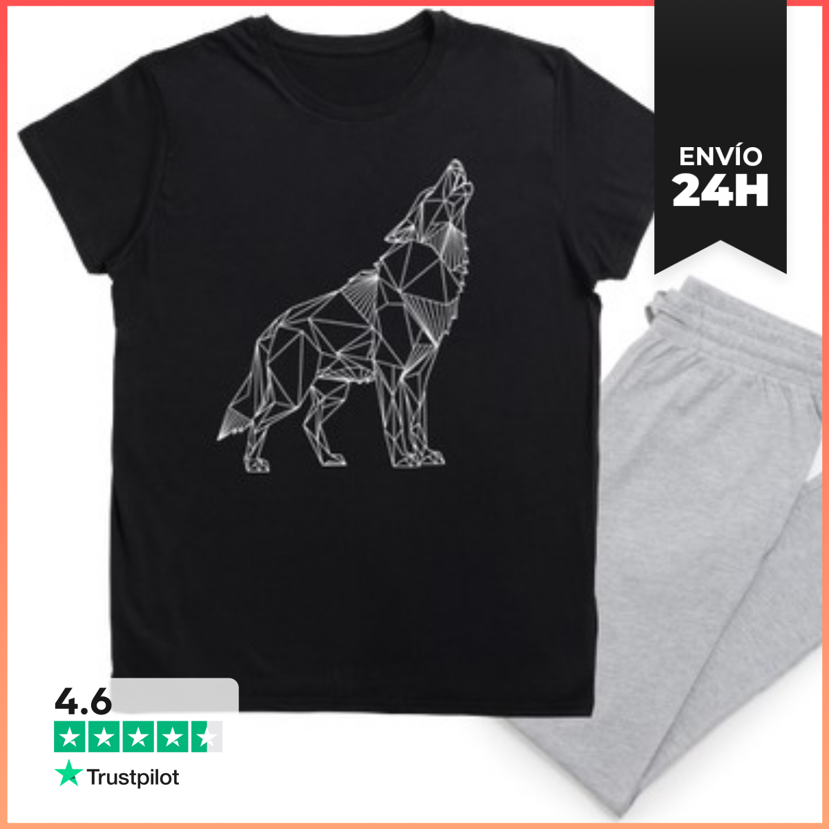 Pijama Arte Lineal Geométrico De Lobo Aullando LaTostadora