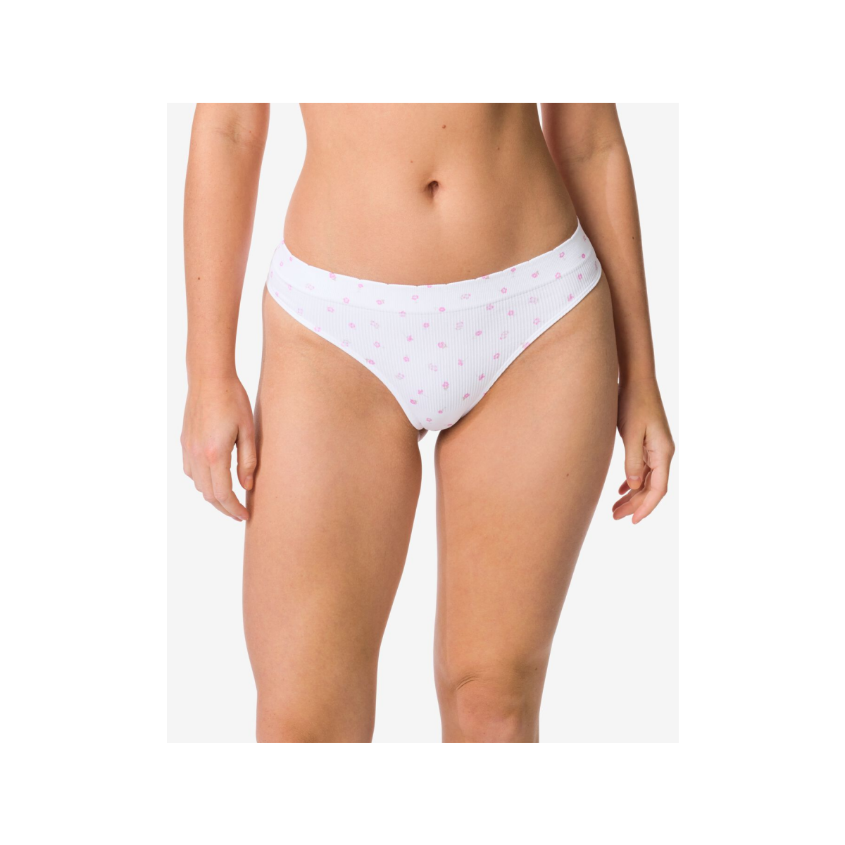 HEMA Damesstring naadloos rib bloemen wit (wit)
