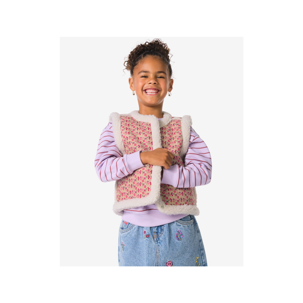 HEMA Kindergilet teddy bloemen ecru (ecru)
