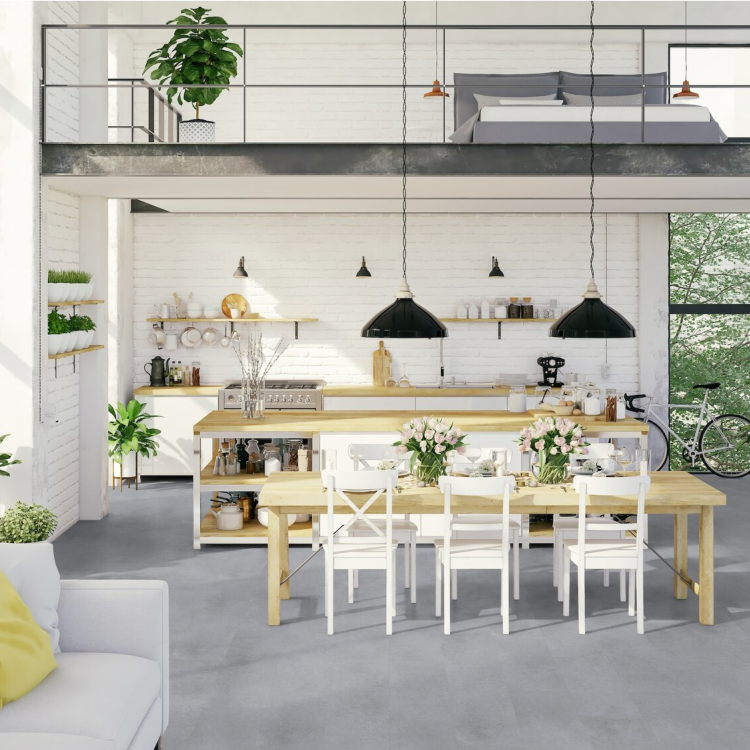 Dalle rectangulaire de sol PVC effet béton clipsable brickell grey Gerflor - 60.2 cm x 29.8 cm x 0.34 cm