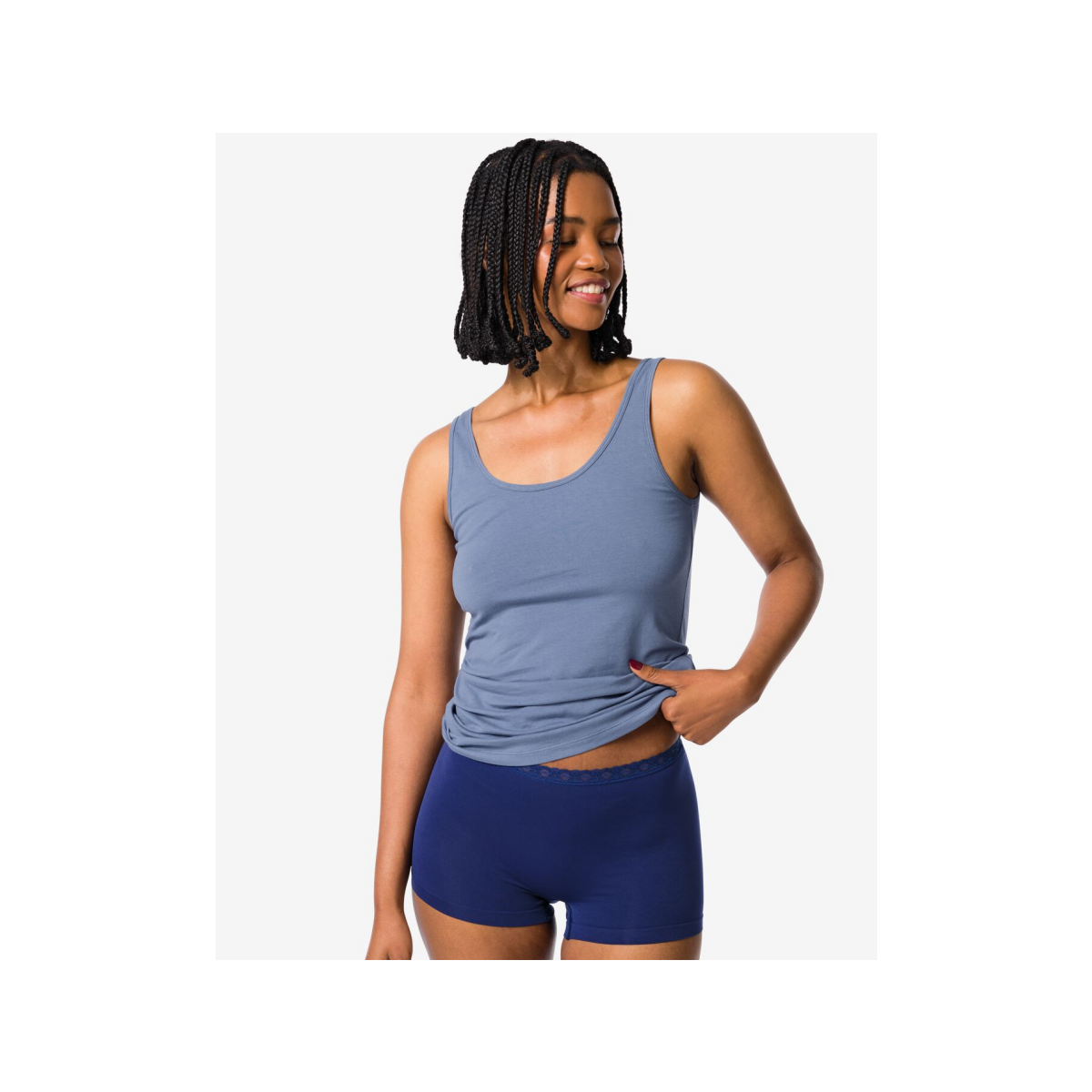 HEMA Damesboxer naadloos micro met kant donkerblauw (donkerblauw)