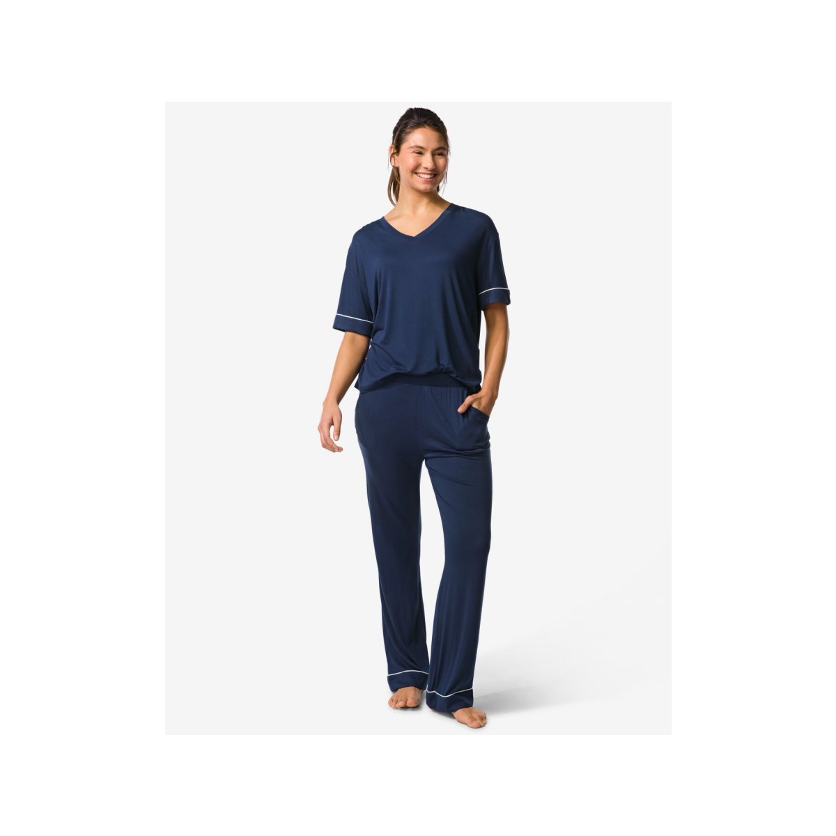 HEMA Damespyjamabroek viscose donkerblauw (donkerblauw)