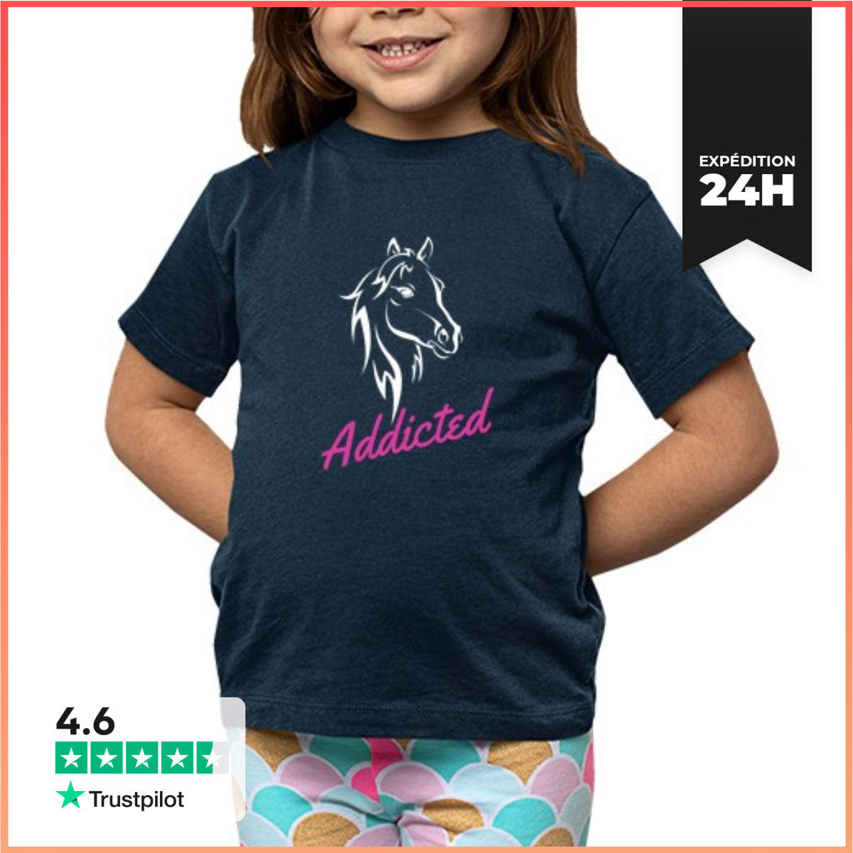Tee Shirt Pour Enfant Manche Courte Cheval Addicted 4 T-Shirt éQuitation-image