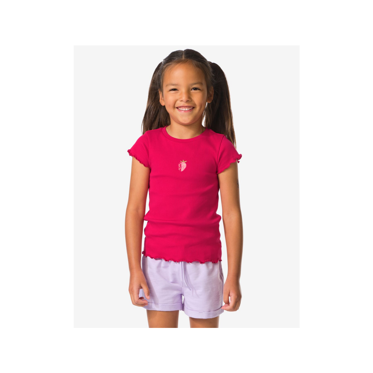 HEMA HEMA Kinder T-shirt Rib Aardbei Fuchsia (fuchsia)