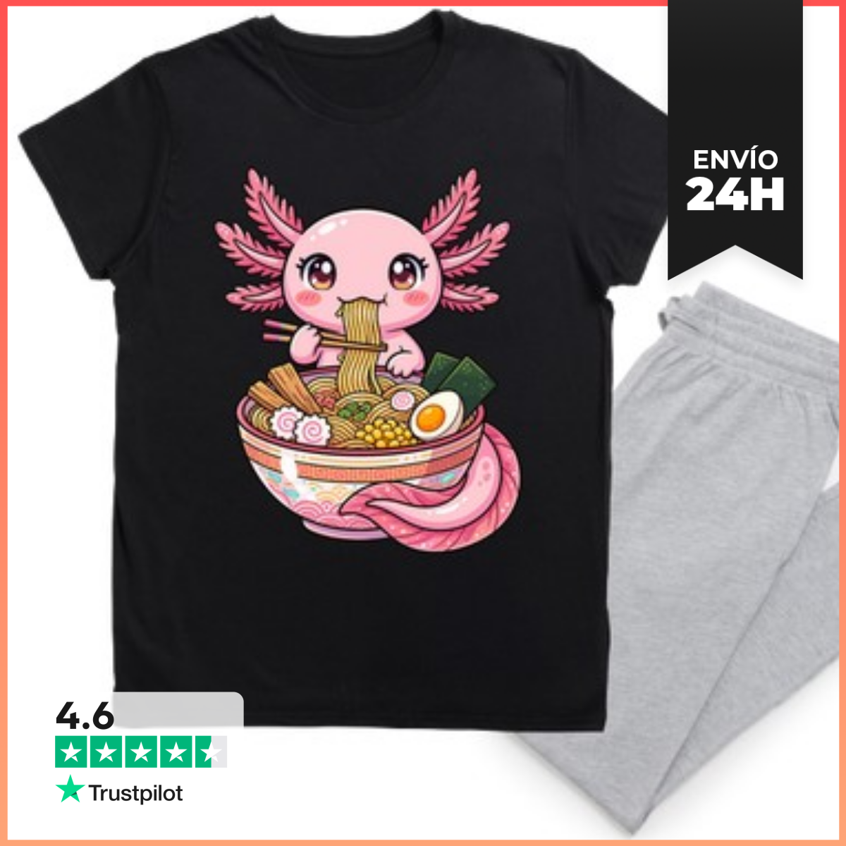 Pijama Ajolote Kawaii Comiendo Ramen LaTostadora