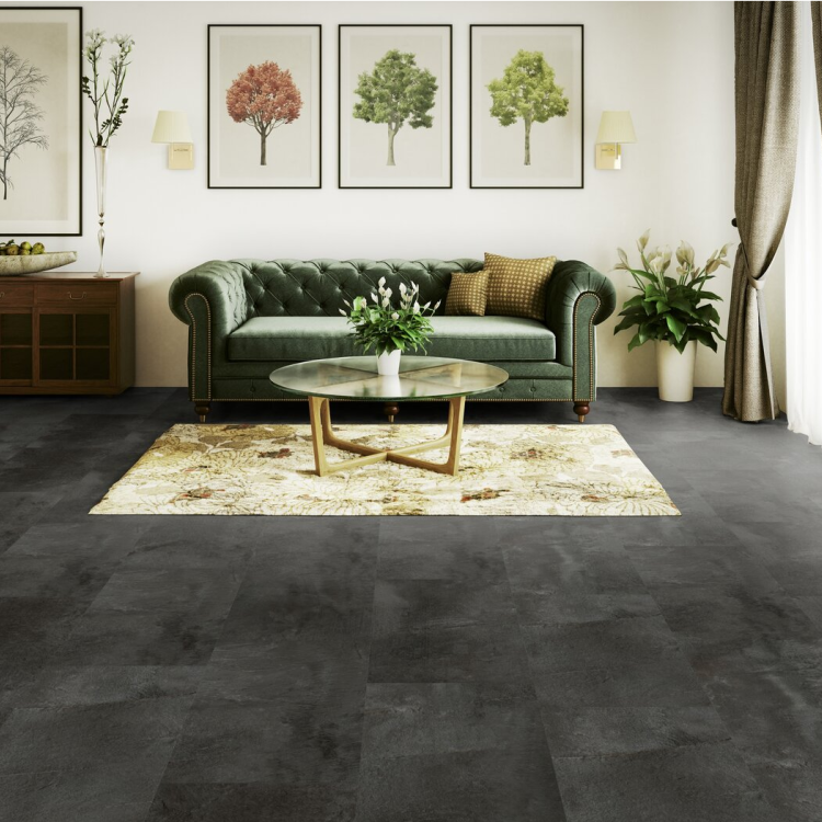 Dalle rectangulaire de sol PVC effet pierre clipsable shale black Gerflor - 72.87 cm x 38.88 cm x 0.42 cm