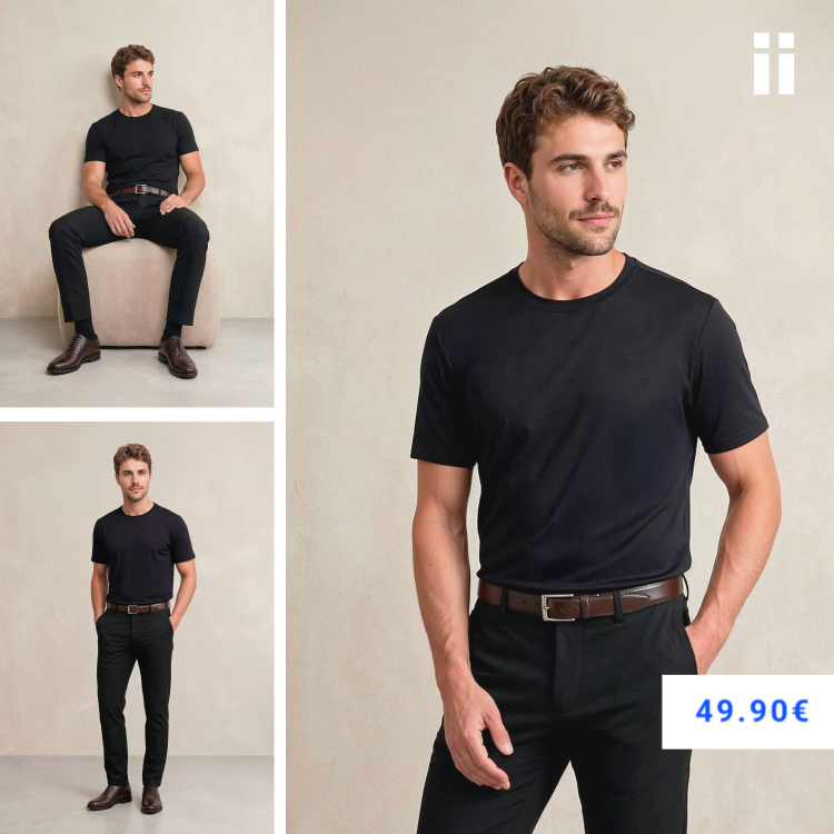 Camiseta hombre cuello redondo negra Soft