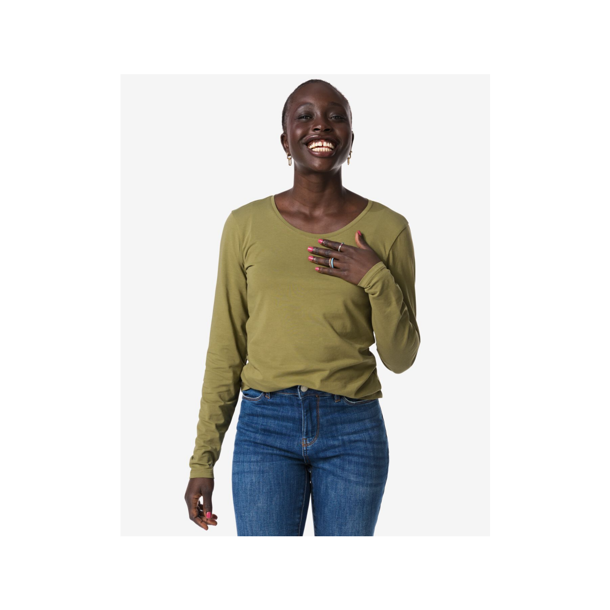 HEMA Dames T-shirt basic o-neck olijf (olijf)