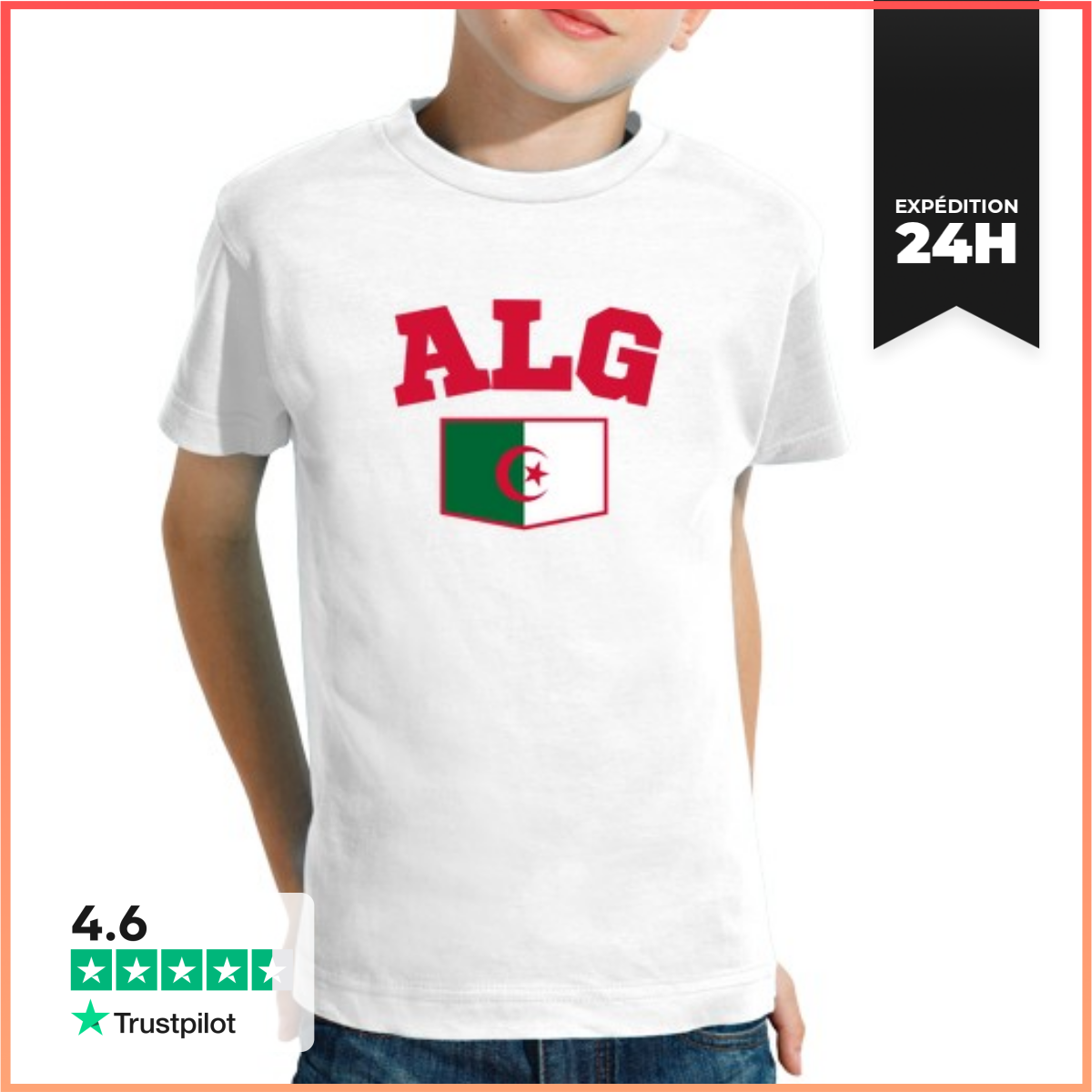 Tee Shirt Pour Enfant Manche Courte T-Shirt AlgéRie Alg Personnalisable Enfant-image