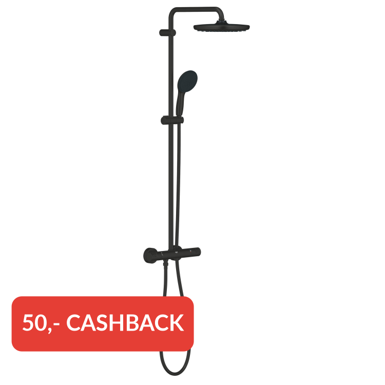 Grohe QuickFix Vitalio Start 250 regendoucheset met 3 straalsoorten en thermostaatkraan incl. vaste handdouchehouder Ø25cm Matte Black