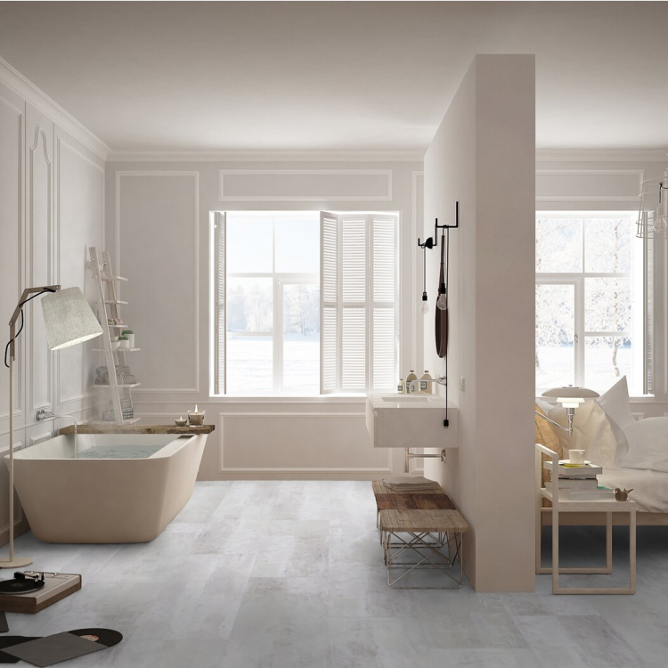 Dalle rectangulaire de sol PVC effet béton clipsable gotha clear Gerflor - 72.87 cm x 38.88 cm x 0.42 cm