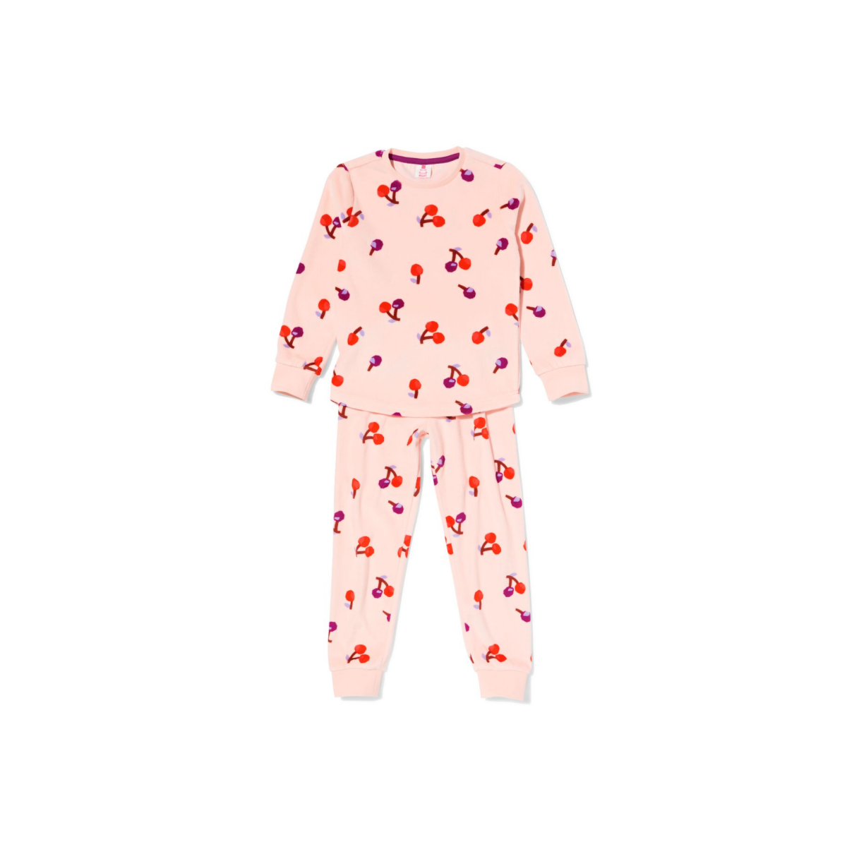 HEMA HEMA Kinderpyjama Velours Kers Roze (roze)