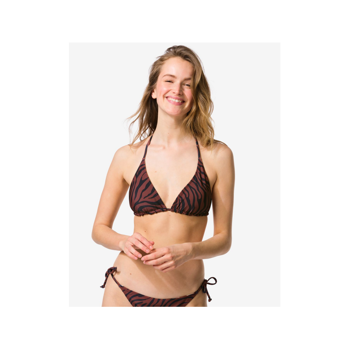 HEMA HEMA Omkeerbare Damesbikinitop Juul Triangel Zebra-blokken Chocoladebruin (chocoladebruin)
