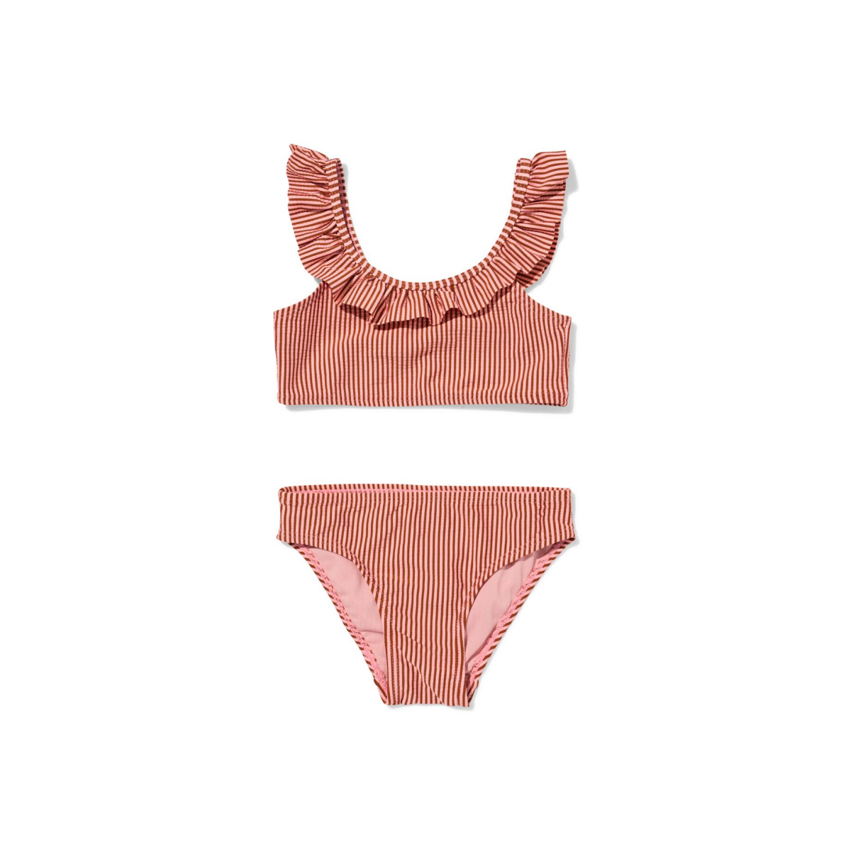 HEMA HEMA Kinderbikini Seersucker Strepen Donkerroze (donkerroze)