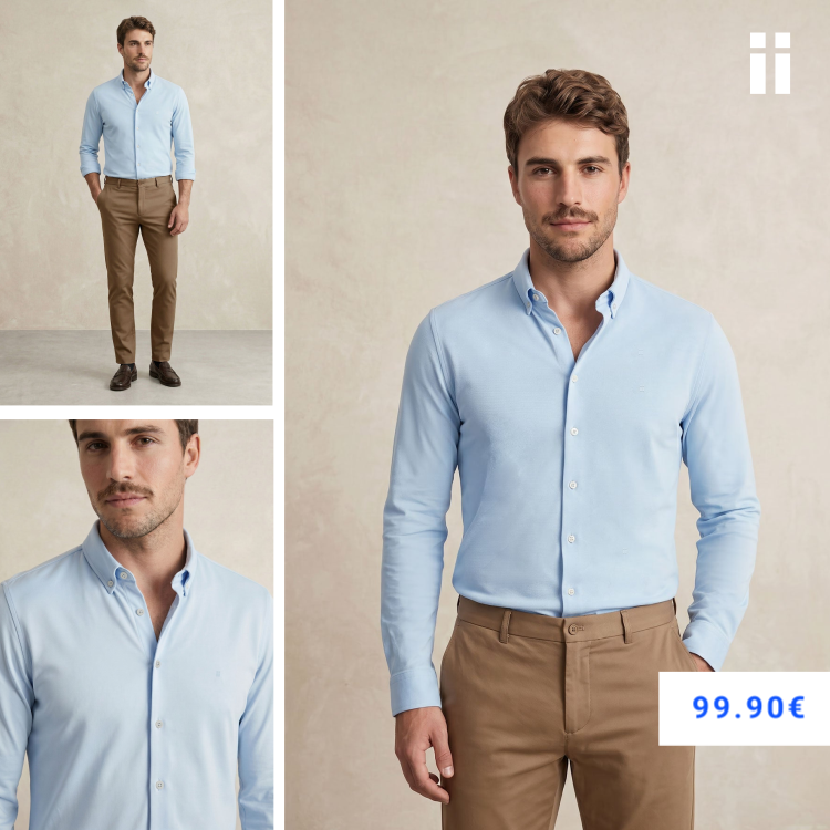 Camisa casual hombre celeste regular