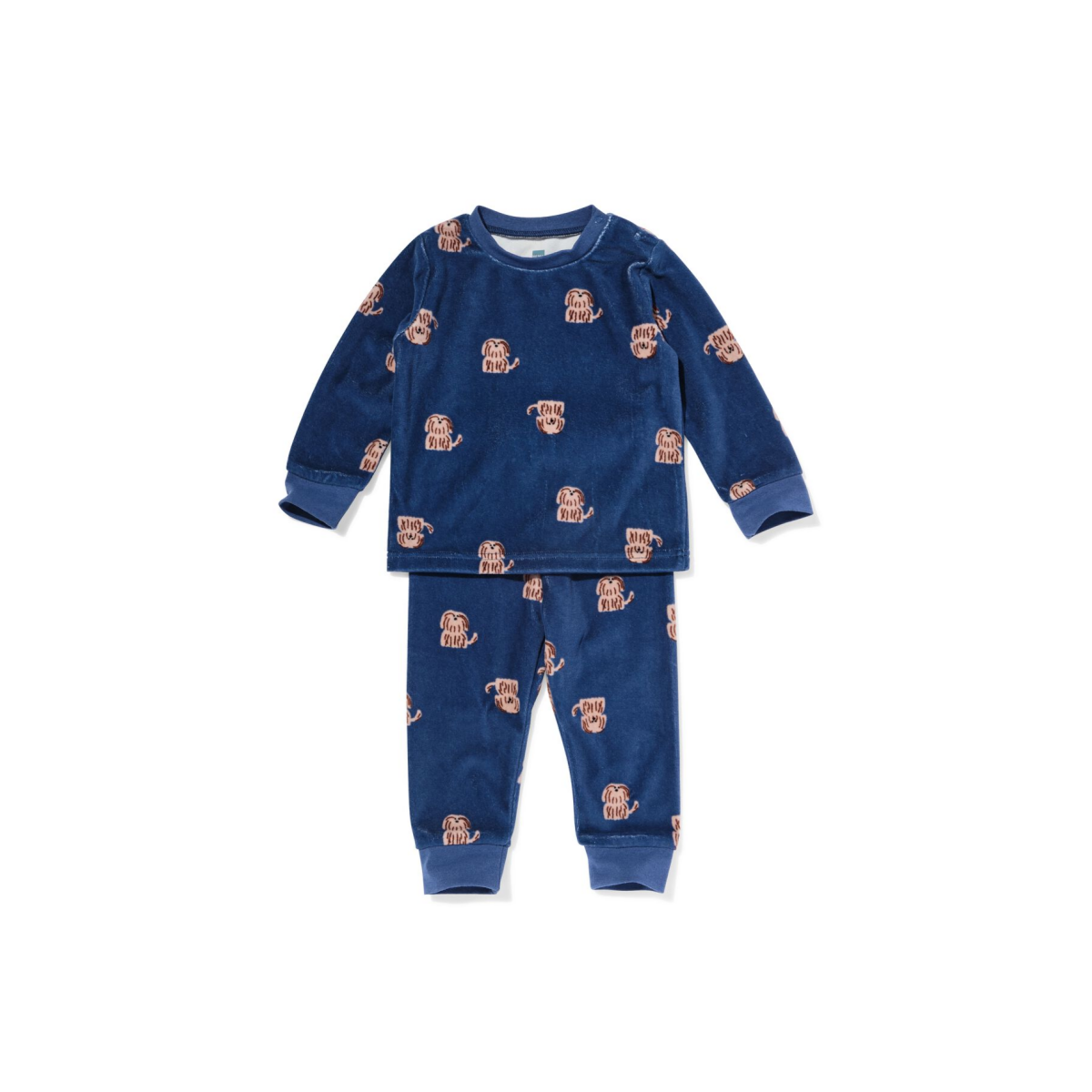 HEMA Babypyjama velvet hond blauw (blauw)