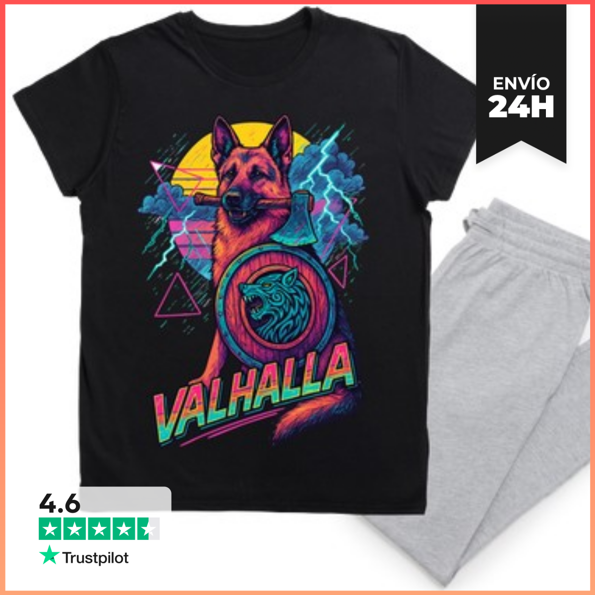 Pijama Pastor alemán Valhalla nórdico retro laTostadora