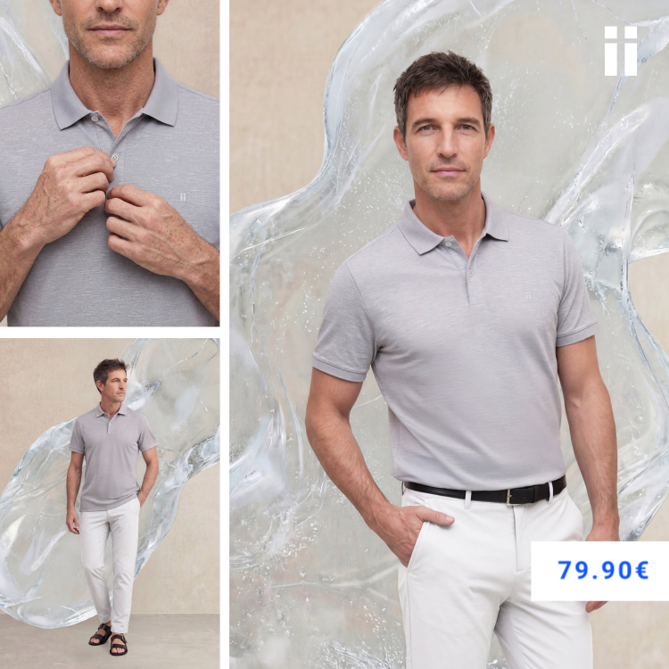 Polo manga corta hombre estampado gris melange Ice