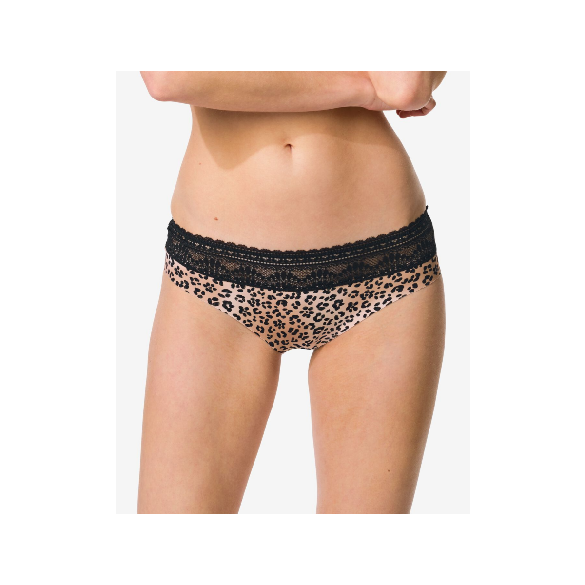HEMA Damesbrazilian micro met kanten tailleband luipaard naturel (naturel)