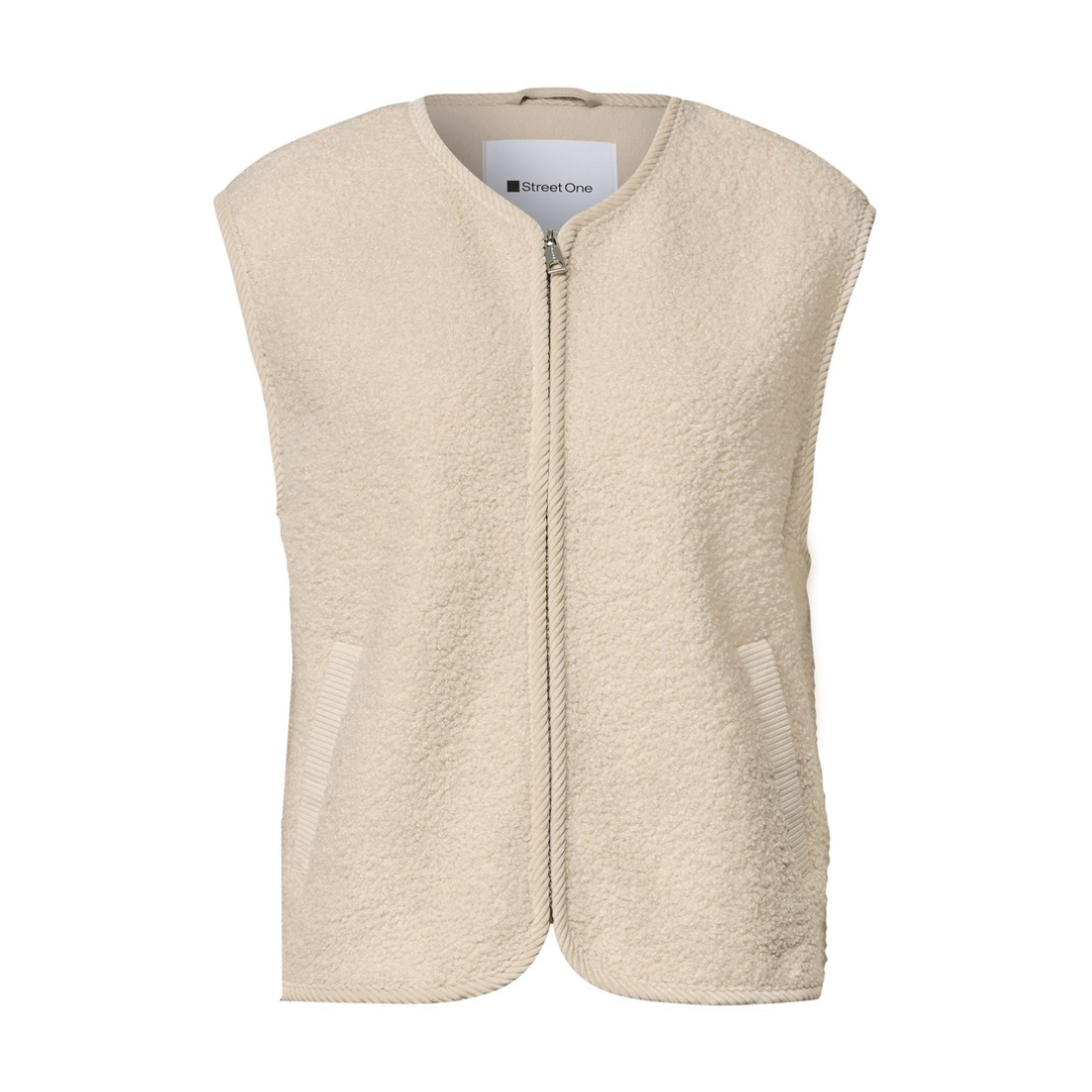 Street One Beige Teddy-Weste Mit Zipper Und Corddetails, Soft Fawn - Image 3