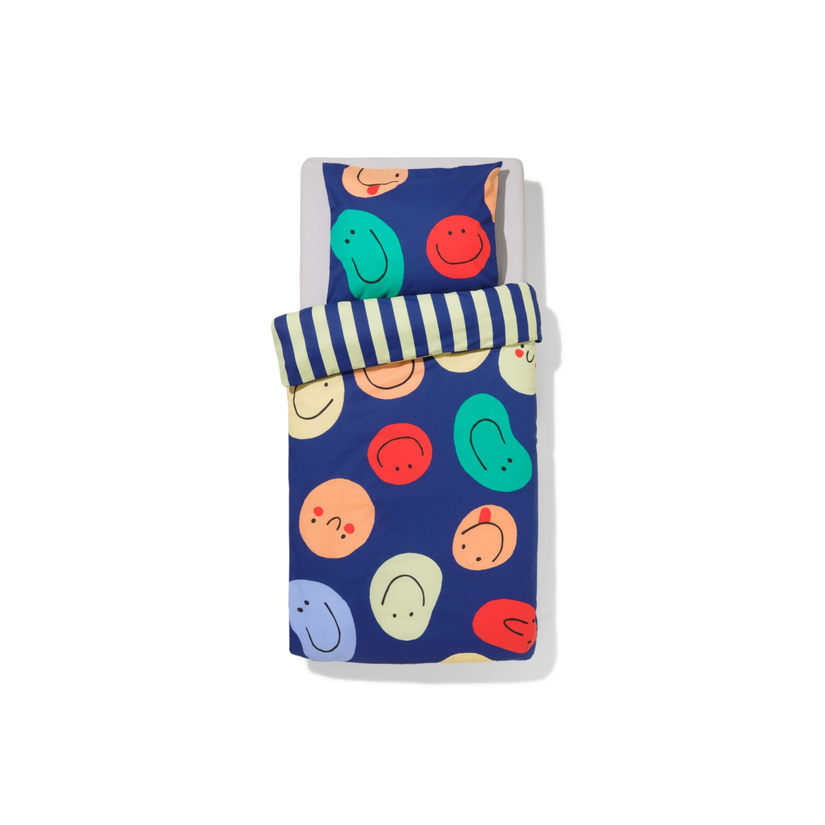 HEMA HEMA Kinderdekbedovertrek 140x200cm Zacht Katoen Gezichtjes (blauw)