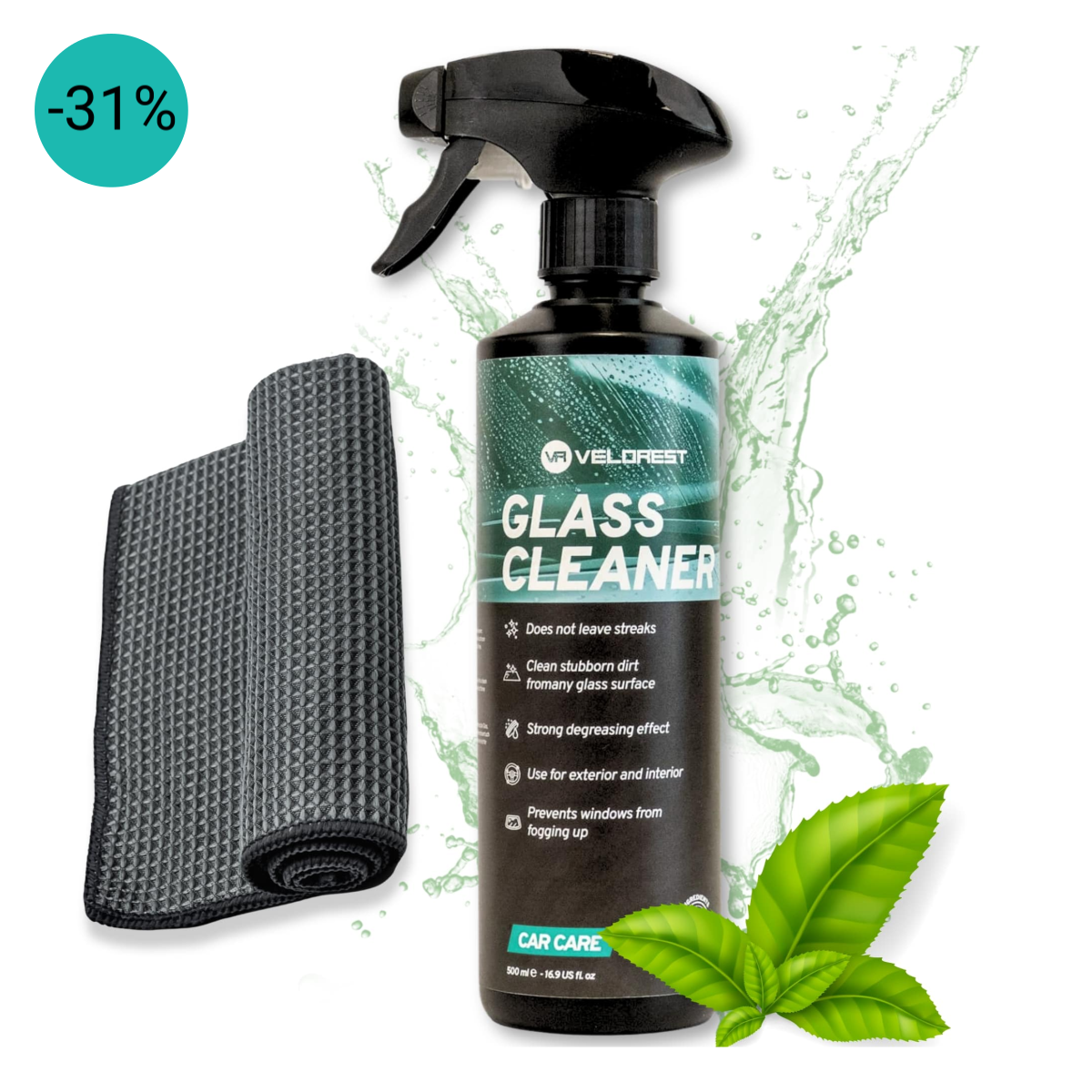 Velorest Glass Clean Set / ruitenreiniger auto met microvezeldoek | Glasreiniger Set Auto | Dutch Performance Products