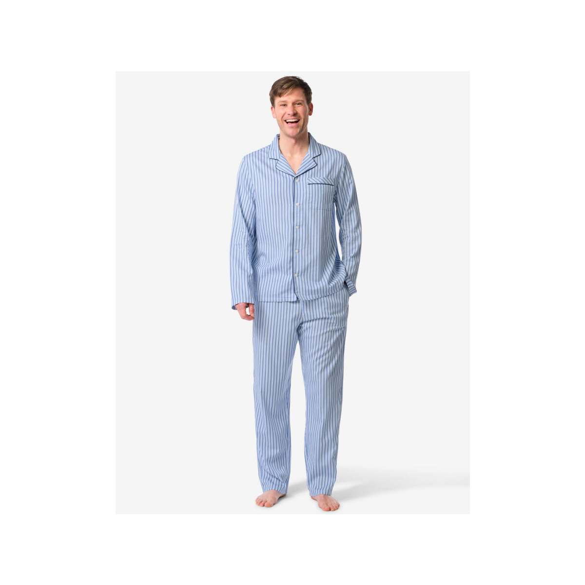 HEMA HEMA Herenpyjama Palle Poplin Strepen Middenblauw (middenblauw)