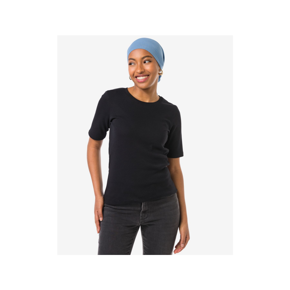 HEMA HEMA Dames T-shirt Clara Rib Zwart (zwart)