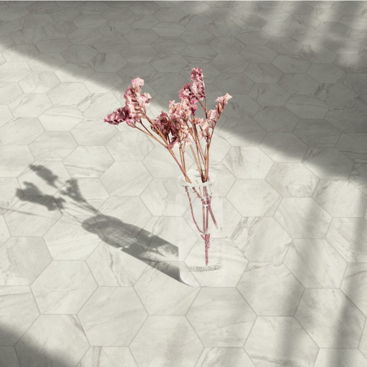 Rouleau 4m de sol PVC effet marbré pose libre hexa cream Gerflor - 3000 cm x 400 cm x 0.25 cm