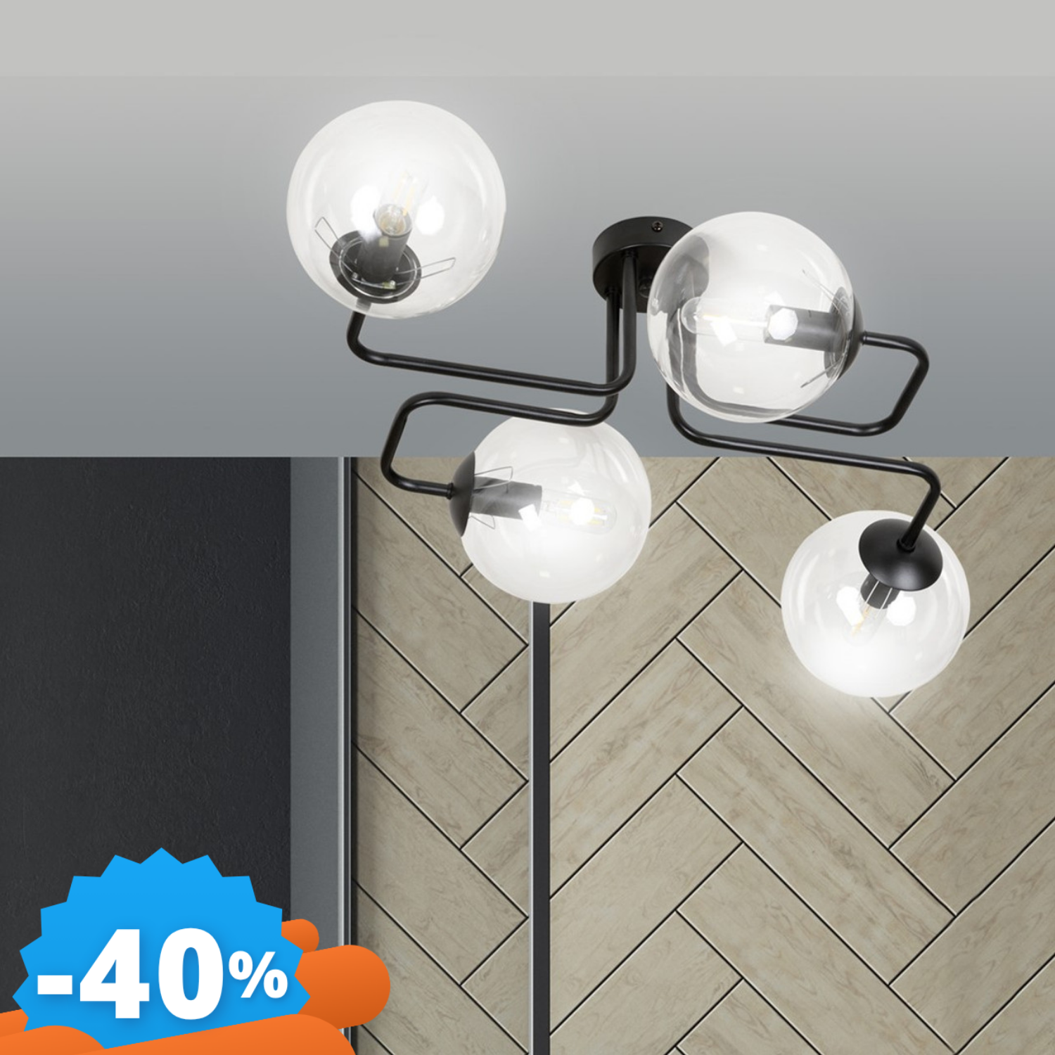 Emibig Lighting Lampadario Da Soffitto Brendi 4 In Acciaio E Vetro 4Xe14