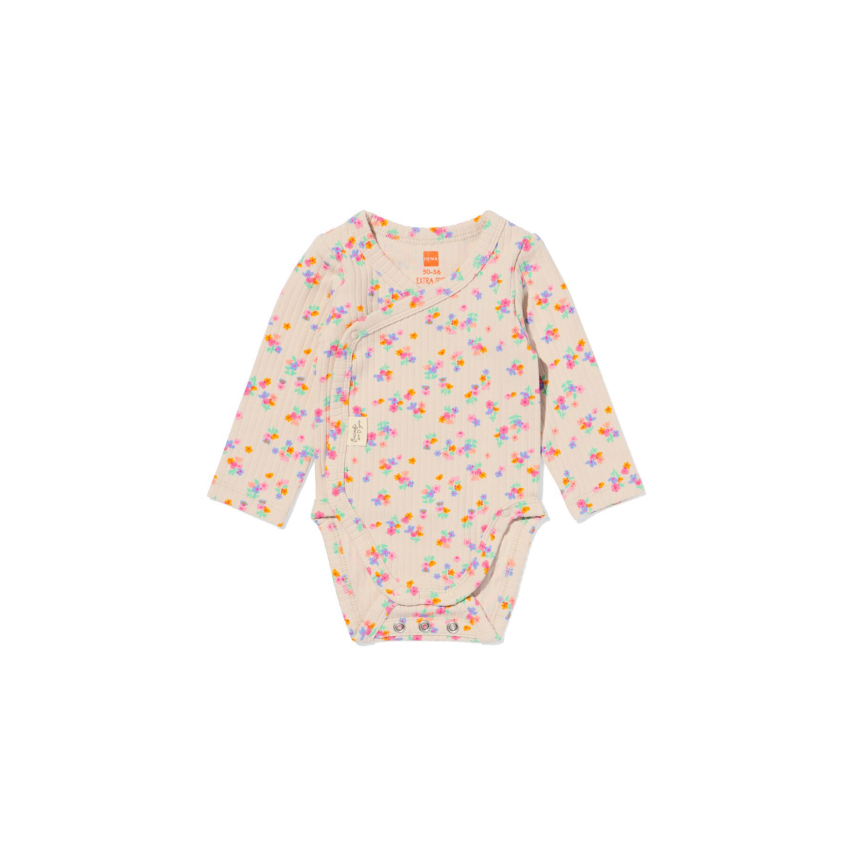HEMA Newborn meegroei overslagromper rib bloemen ecru (ecru)