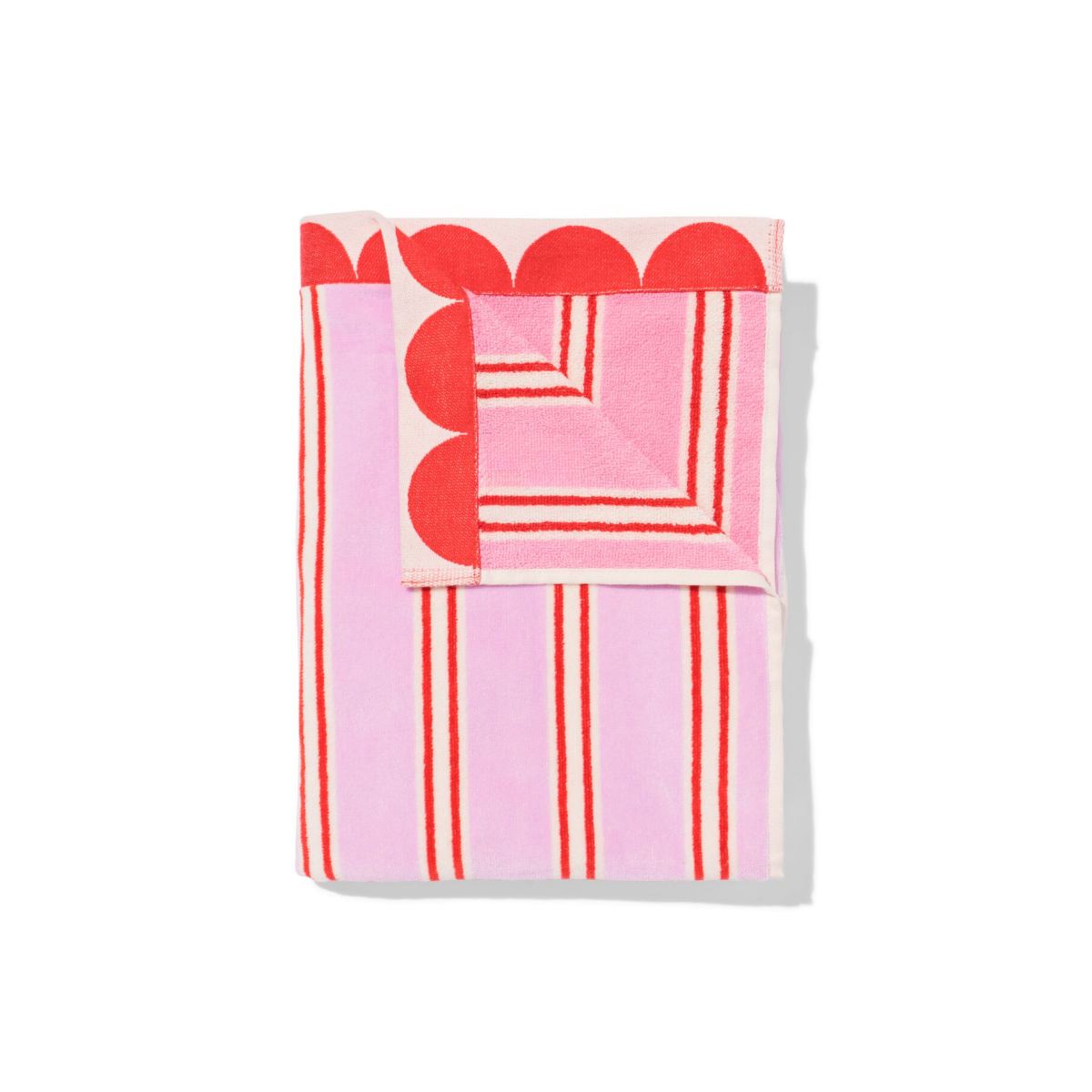 HEMA HEMA Kinderstrandlaken 80x140cm Velours Strepen (roze)