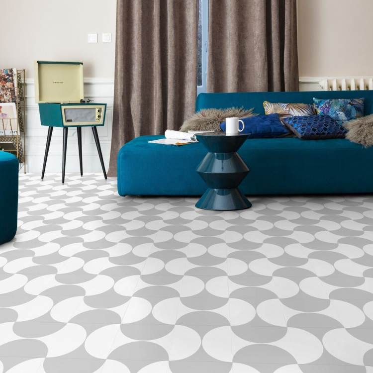 Rouleau 4m de sol PVC effet carreaux ciment à coller luna grey Gerflor - 3000 cm x 400 cm x 0.26 cm — vue 3