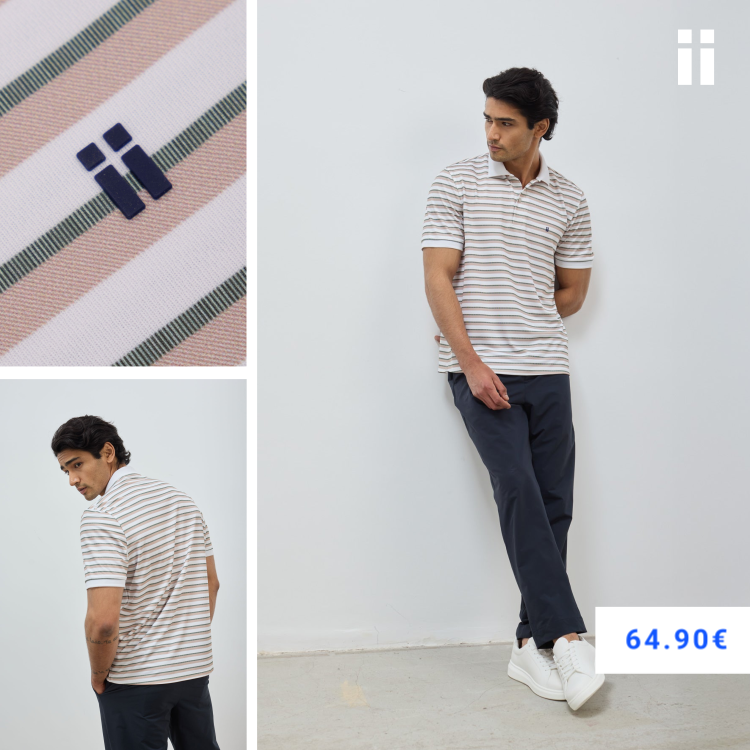Polo rib rayas beige manga corta hombre