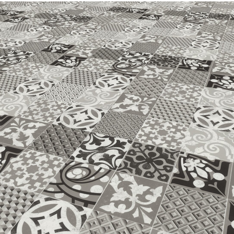 Rouleau 4m de sol PVC effet carreaux ciment pose libre provence black & white Gerflor - 2500 cm x 400 cm x 0.29 cm — vue 3