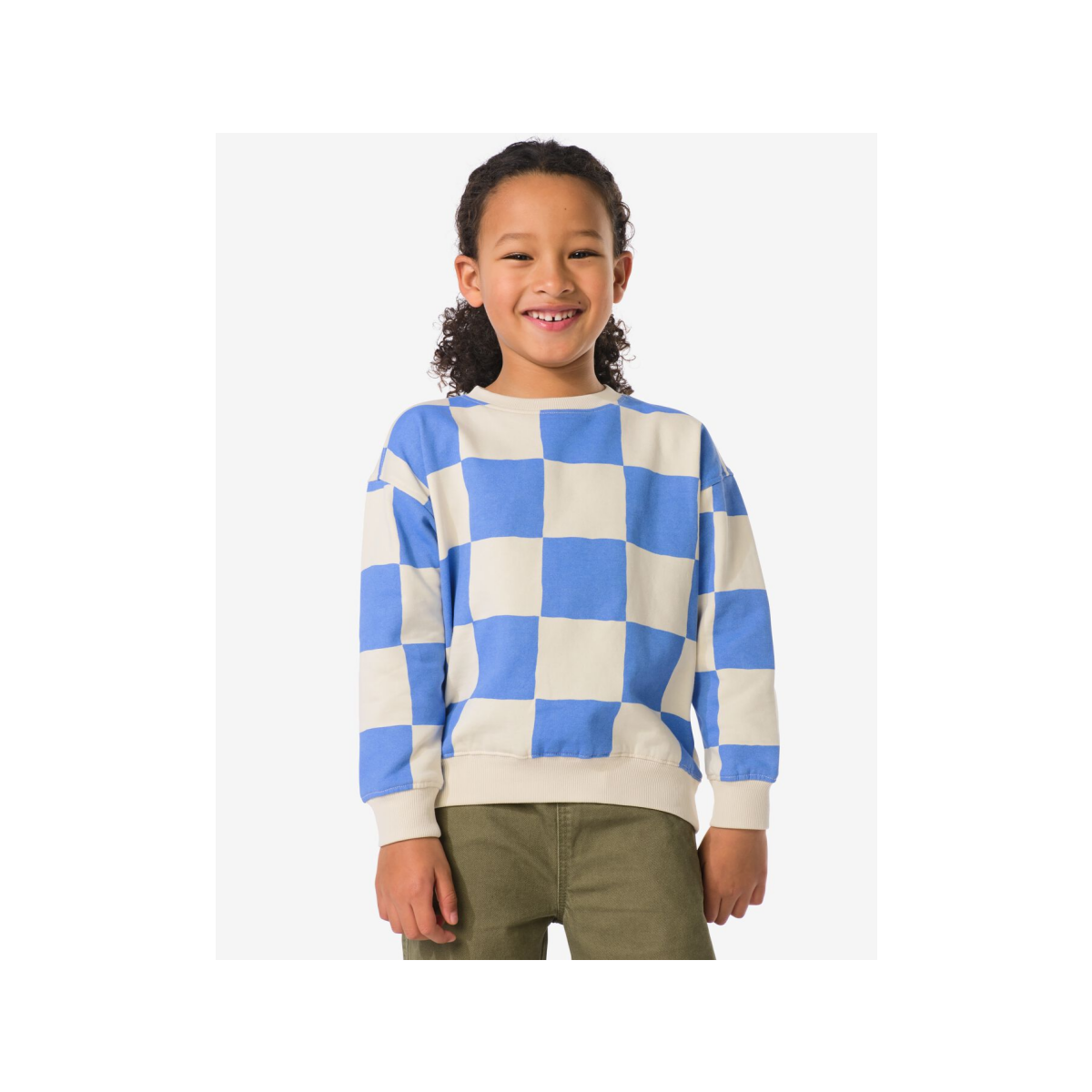 HEMA Kindertrui sweatstof blokken blauw (blauw)
