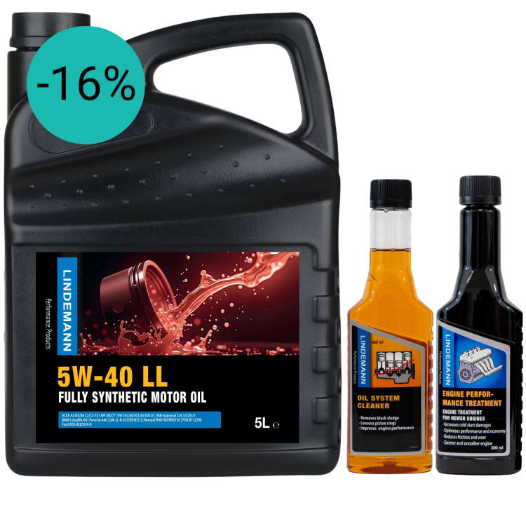 Lindemann Motorolie 5W-40 LL – Complete Onderhouds- en Reinigingsset | C3 | voor oa VW, BMW, Opel | Longlife | Volsynthetisch | Benzine & Diesel
