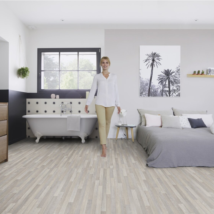 Rouleau 4m de sol PVC effet bois pose sans colle lodge milk Gerflor - 3000 cm x 400 cm x 0.2 cm