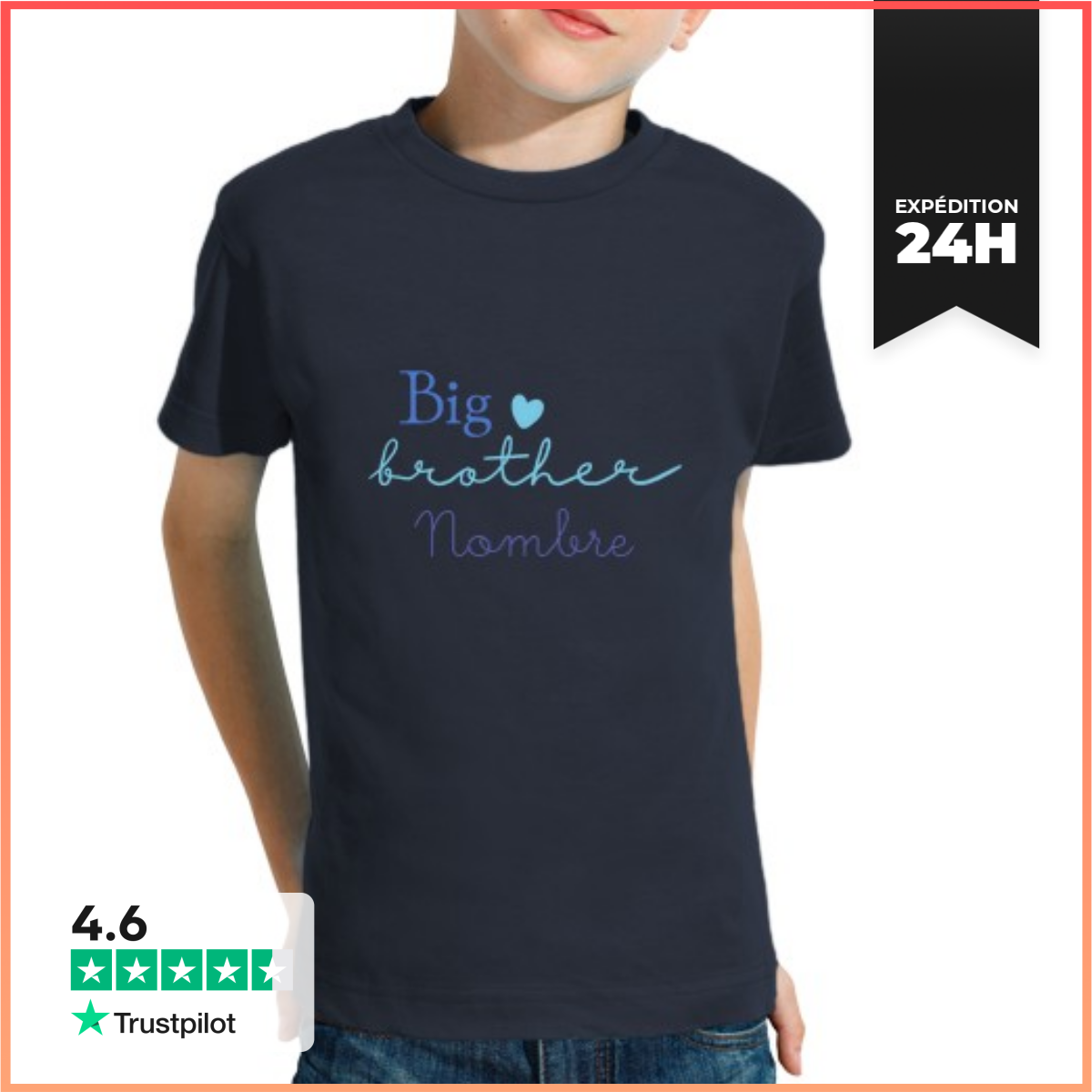 Tee Shirt Pour Enfant Manche Courte Grand FrèRe-image