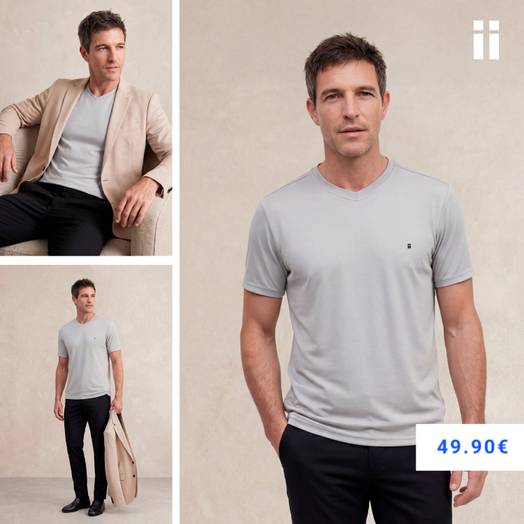Camiseta hombre cuello v gris Soft