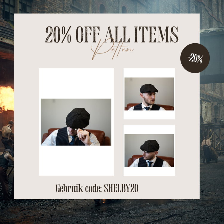 Archie Cap | Zwart | 8-panelen | 100% Wol Twill | Peaky Blinders