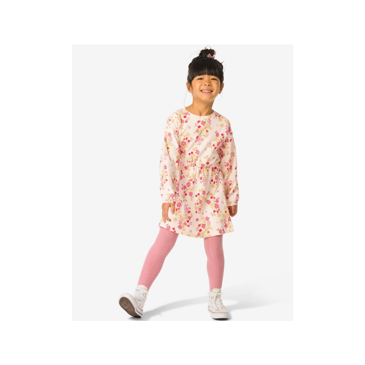 HEMA Kinderjurk rib bloemen ecru (ecru)