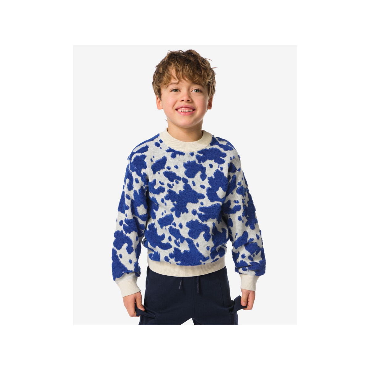 HEMA Kindertrui gebreid koeienprint blauw (blauw)