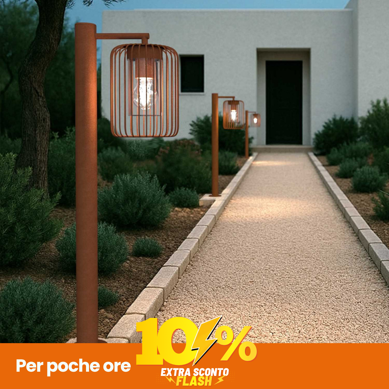 Paletto Da Giardino Corten A Lanterna 80Cm Base E27 IP54 - Serie Nexus-image