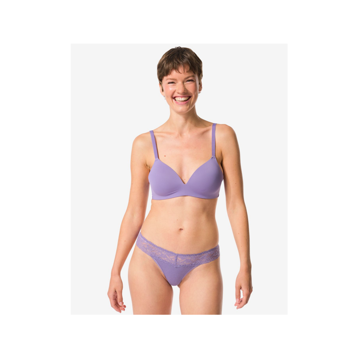 HEMA HEMA Damesstring Katoen Met Kant Lichtpaars (lichtpaars)