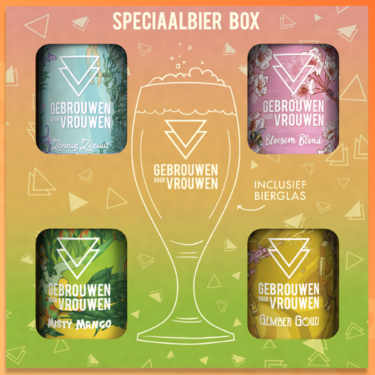 Gebrouwen door Vrouwen gift pack with four 33 cl beers and a glass